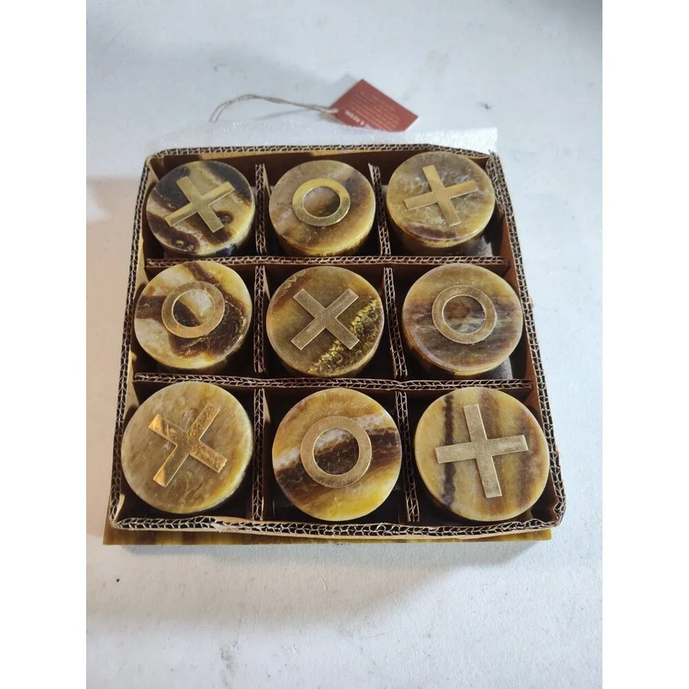 Handmade Bone Resin Tic Tac Toe Game Black White Decorative Tabletop Set 1268